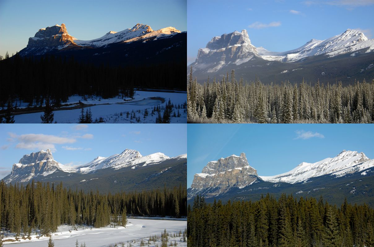 36 Castle Mountain, Stuart Knob, Helena Peak and Helena Ridge Sunrise And Morning From Trans Canada Highway Driving Between Banff And Lake Louise in Winter